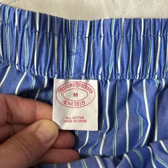 Brooks Brothers M Blue Green White Vertical Stripe 💯Cotton Drawstring PJ Pants - Picture 10 of 10